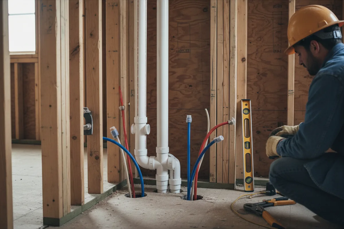 Drain and supply rough-in during Sump Pump Repair in Conley
